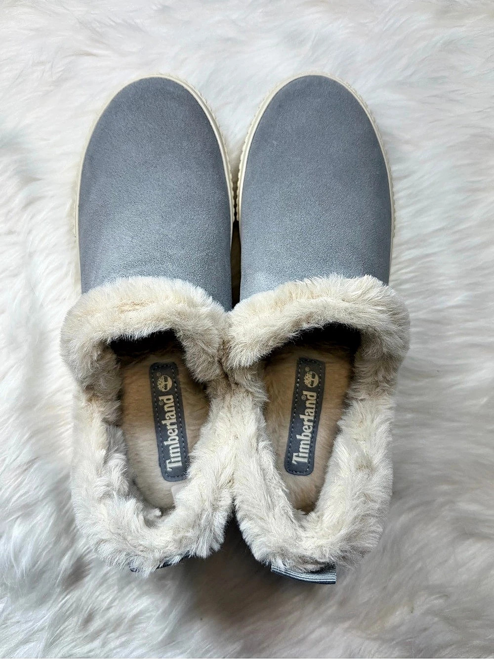 Timberland Light Blue Suede Faux Fur Lined Slip On Sneaker Booties Women's 8